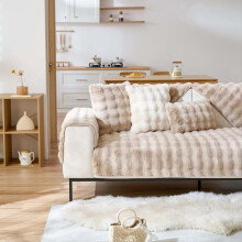 (Cream, 3seats 35.4 X 70.9Inch(90X180cm）) Solid Color Sofa Cover, 1 Count Non-slip Cover, Couch Covers, Sofa Slipcover, Bubble Fleece Warm
