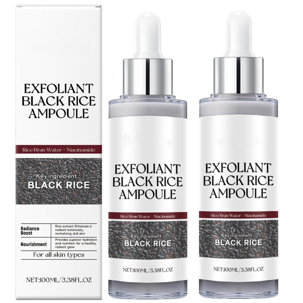 Black Face Exfoliating Serum With Rice Enzyme, Gentle Skin Peeling Ampoule For Face And Body, 2Pcs
