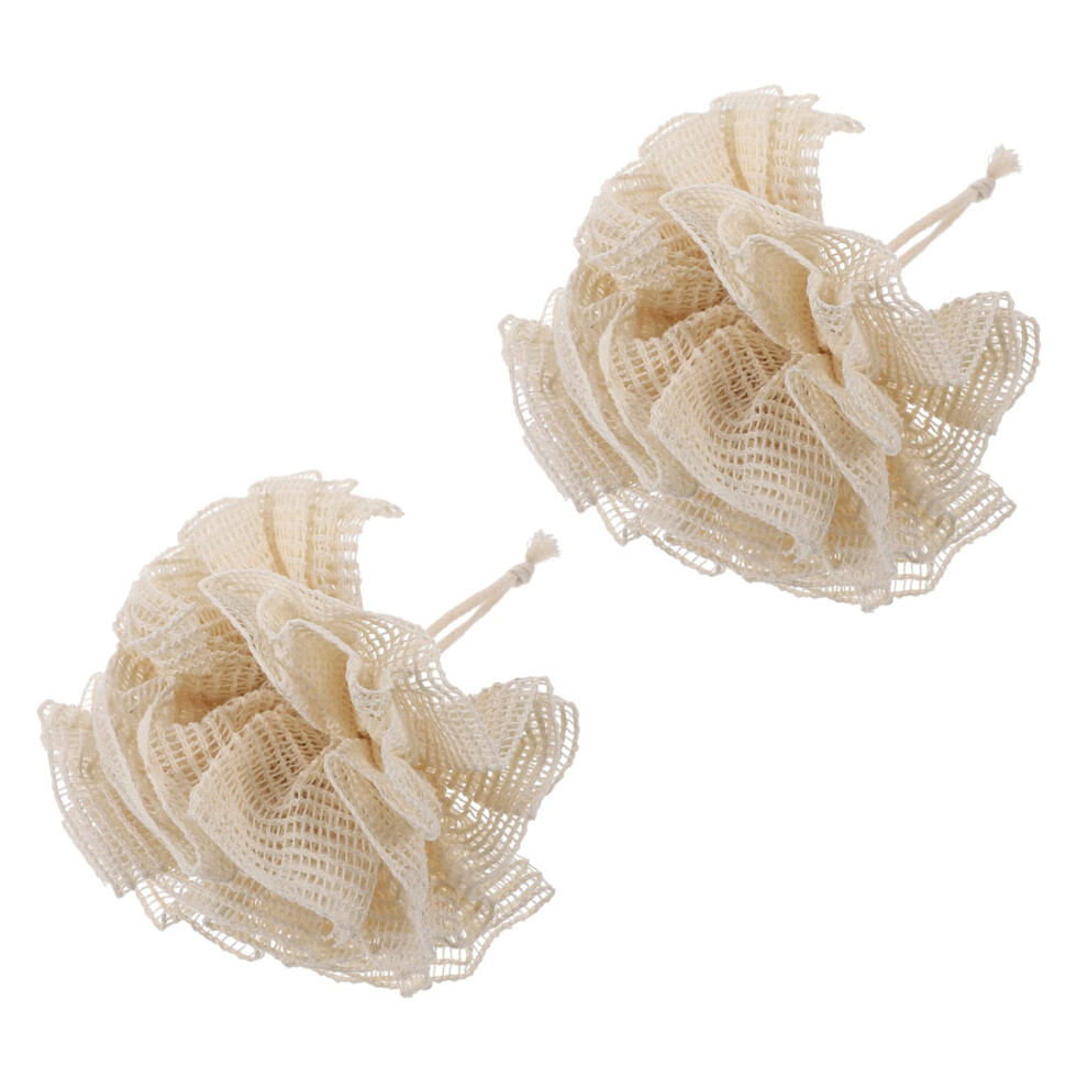 Beige 2Pcs Ramie Bath Loofah Balls Shower Scrubber For Gentle Exfoliation And Rich Lather
