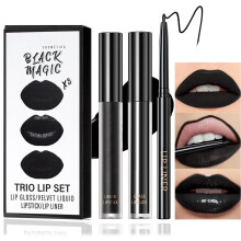 Black Matte Lipstick Set with Lip Liner and Gloss, Waterproof Smudge Proof Long Lasting Goth Makeup