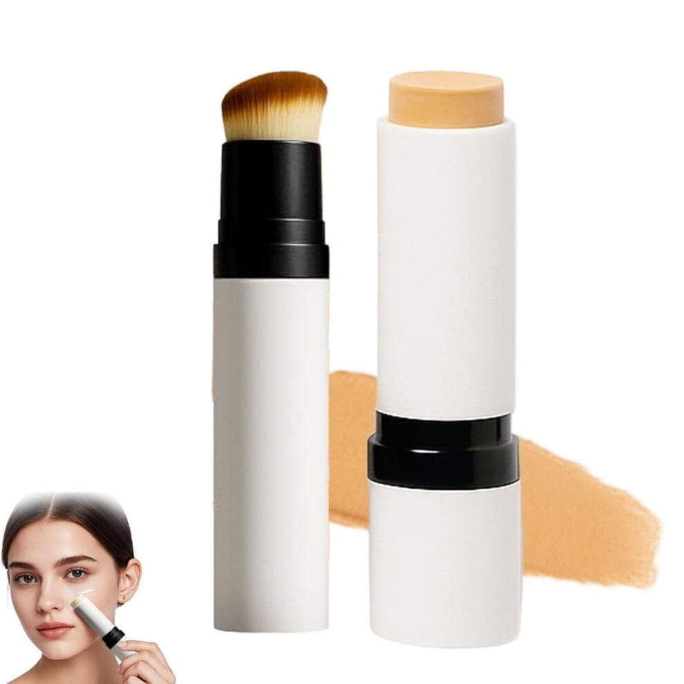 Dual Ended Foundation and Concealer Stick with Detachable Brush, Waterproof Hydrating Medium Coverage