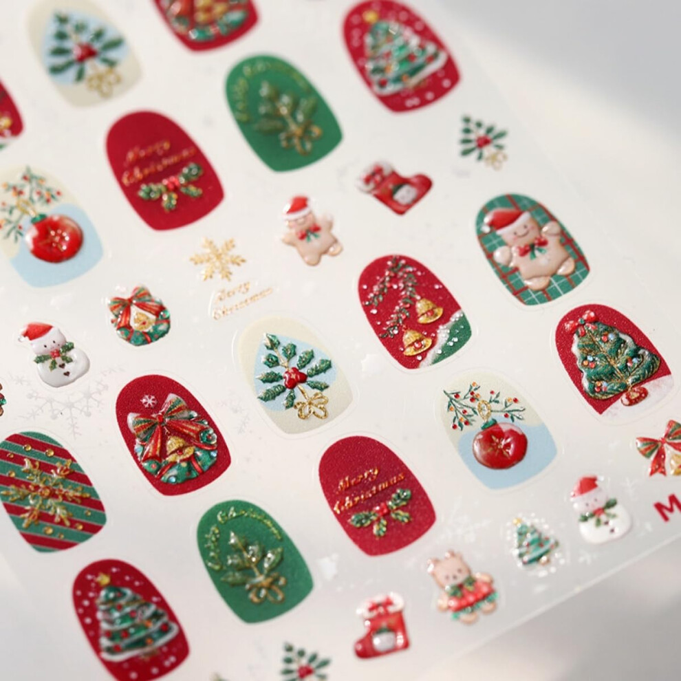 5D Nail Art Stickers Embossed Christmas Snowman Tree Bell Self Adhesive Decals for Nails