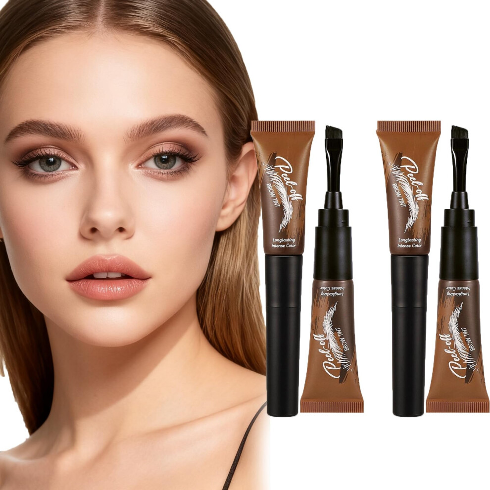 Brown 2Pcs Eyebrow Tattoo Gel Waterproof Sweatproof Long Lasting Peel Off Brow Makeup Dark And Light