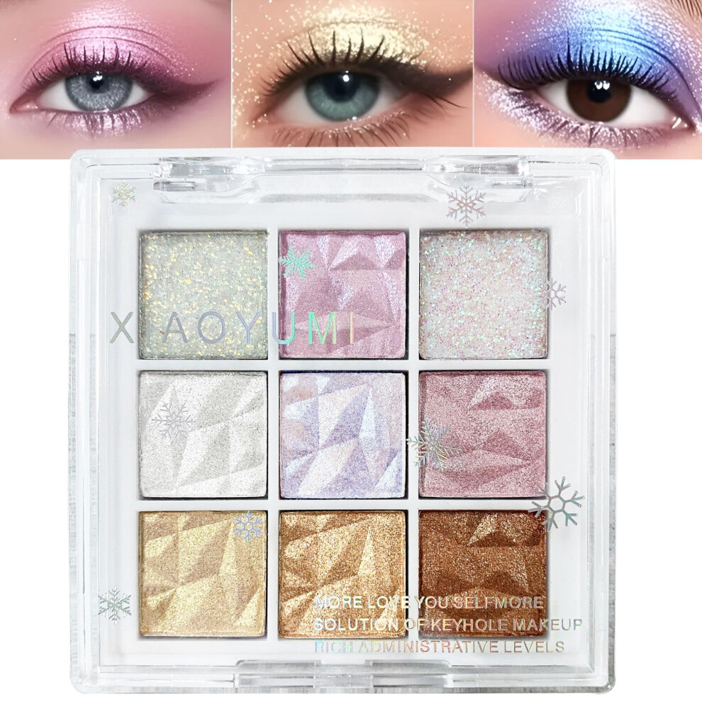 Cream Glitter Eyeshadow Palette 9 Colors Nude And Pastel Shimmer, Waterproof Long Lasting Sparkle Finish