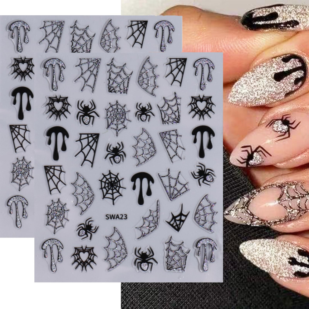 Halloween Glitter Spider Web Nail Stickers 3PCS SelfAdhesive 3D Cobweb Art Decals for Manicure