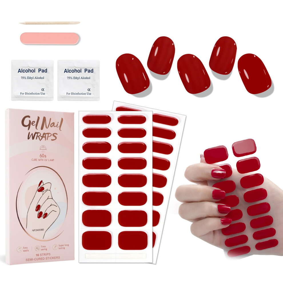 Red Semi Cu Gel Nail Strips 2 Sheets Uv Led Curing Salon Quality Long Lasting Wear