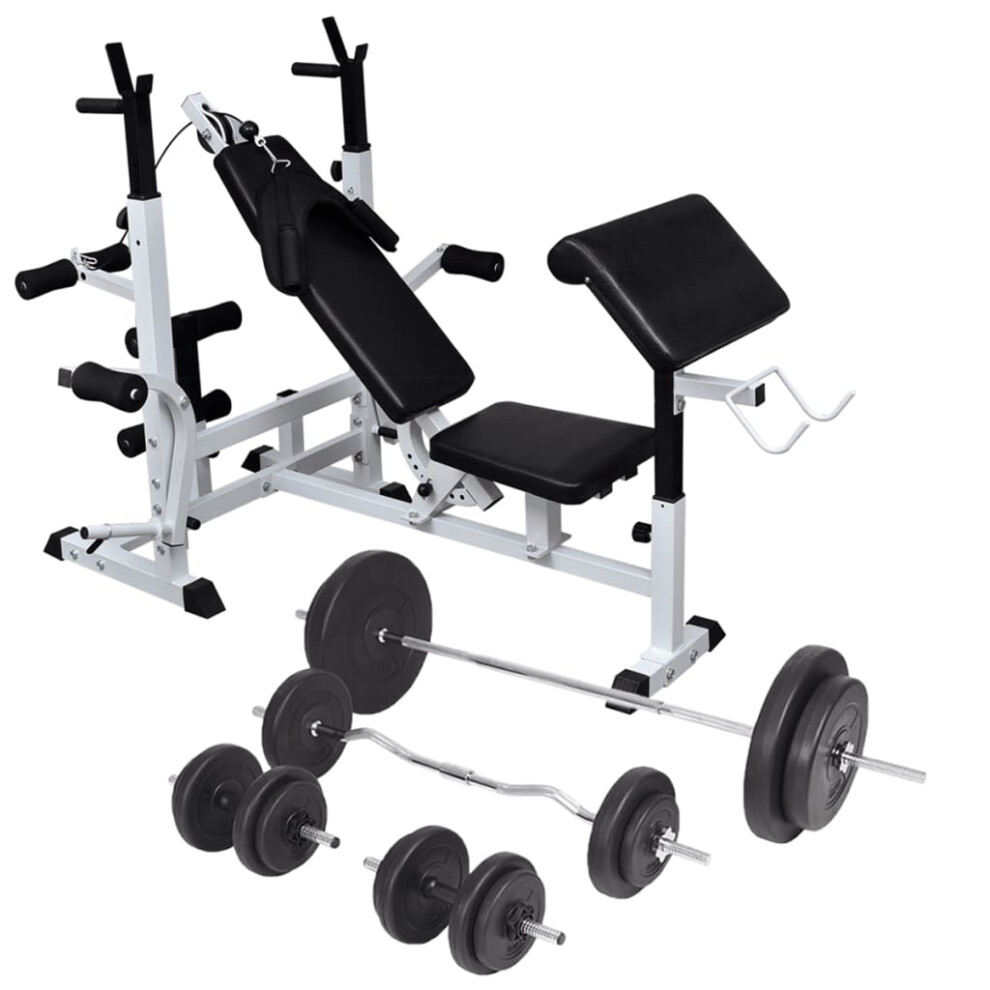 Vidaxl Weight Bench With Weight Rack Barbell And Dumbbell Set 90Kg Fitness