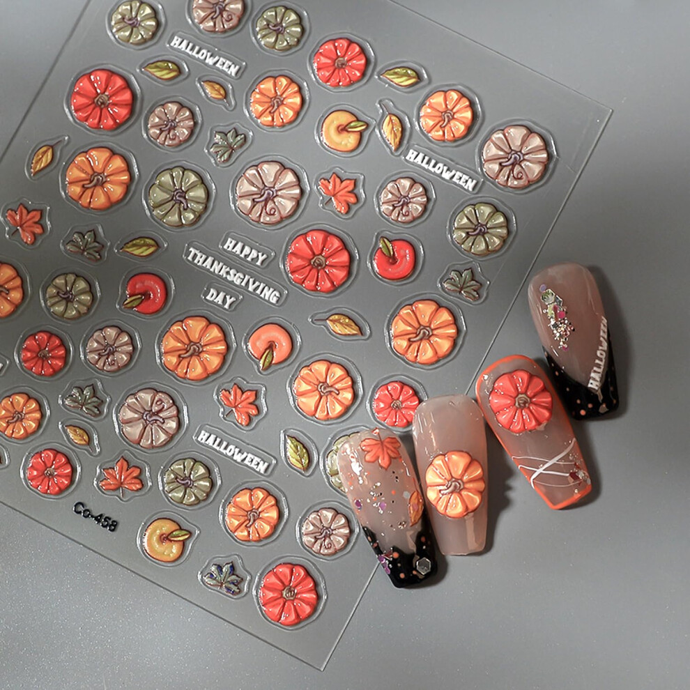 Halloween Nail Stickers SelfAdhesive 3D Pumpkin Nail Art Decals for Fall Thanksgiving Manicure
