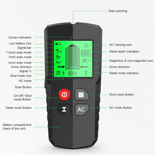 LCD Backlight Display Wall Detector Metal Sensor Wood Stud Finder AC Cable Scanner With Switchable Scanning Modes 1