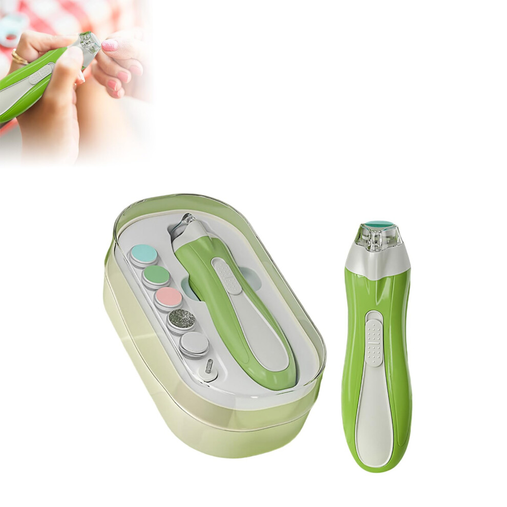 Electric Nail Grinder Baby Nail Trimmer With Led Safe Quiet Battery Powered Light/Green