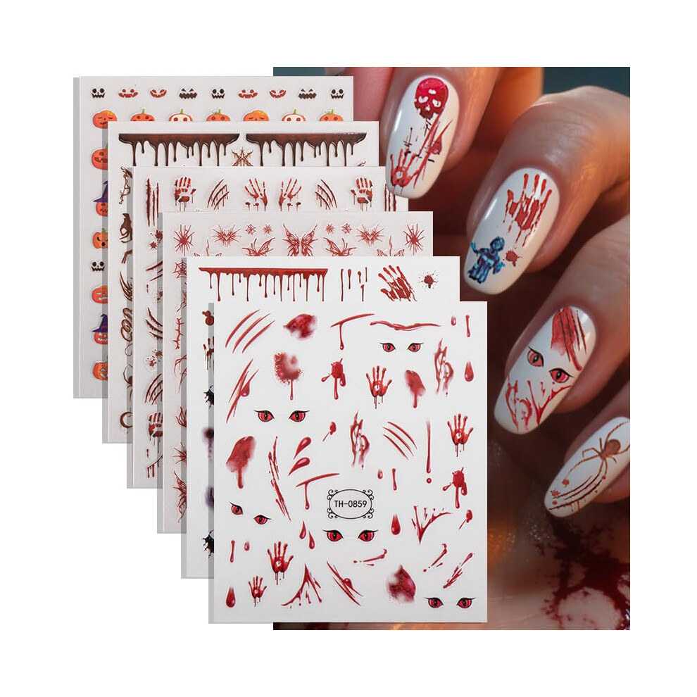 Halloween Nail Stickers Bloody Handprint Pumpkin SelfAdhesive Nail Art Decals for DIY Salon