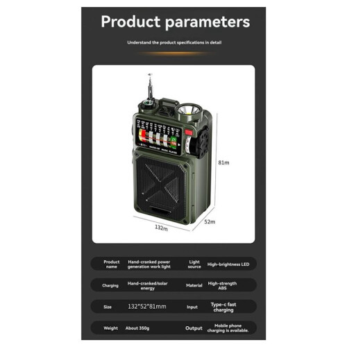 Emergency Multifunctional Radio  Speaker Compass Flashlight Solar Powered Hand Cranked Generator Power Bank 1