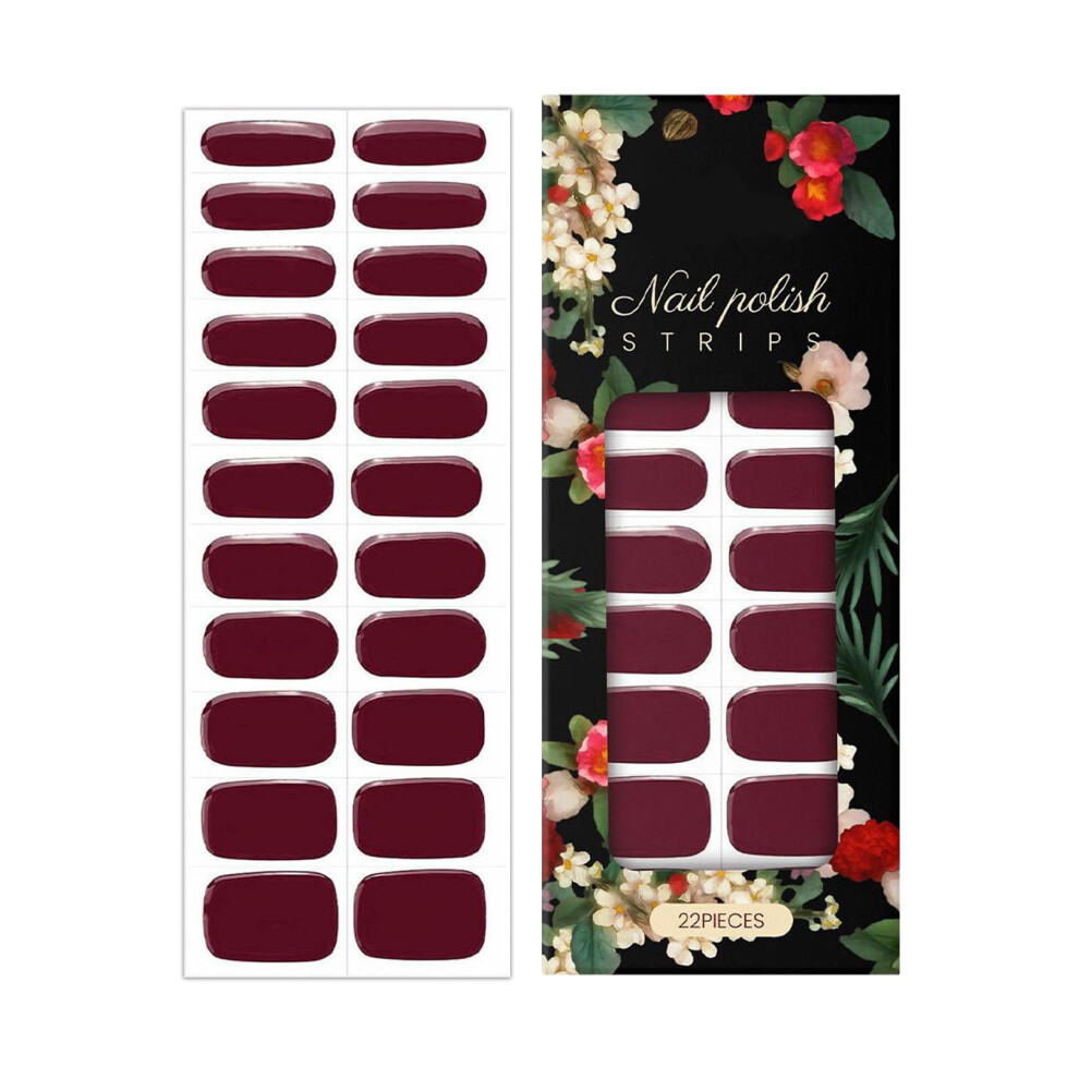 Nail Polish Strips 22Pcs Red Glossy Gel Nail Stickers Waterproof Long Lasting Layered Finish