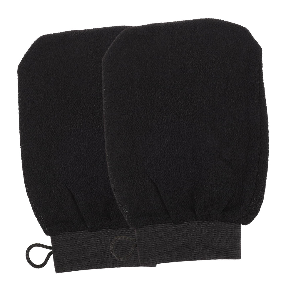 Black Exfoliating Bath Gloves 2Pcs Rayon Shower Scrubber Mitts With Nonslip Fit For Gentle Skin Care
