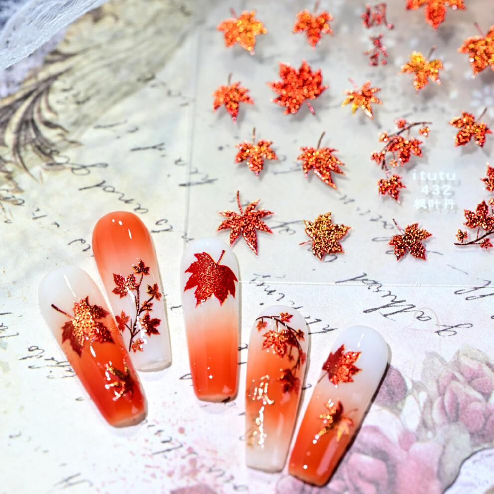 Fall Nail Stickers 5D Textured Maple Leaf Nail Art Decals SelfAdhesive Thanksgiving Designs