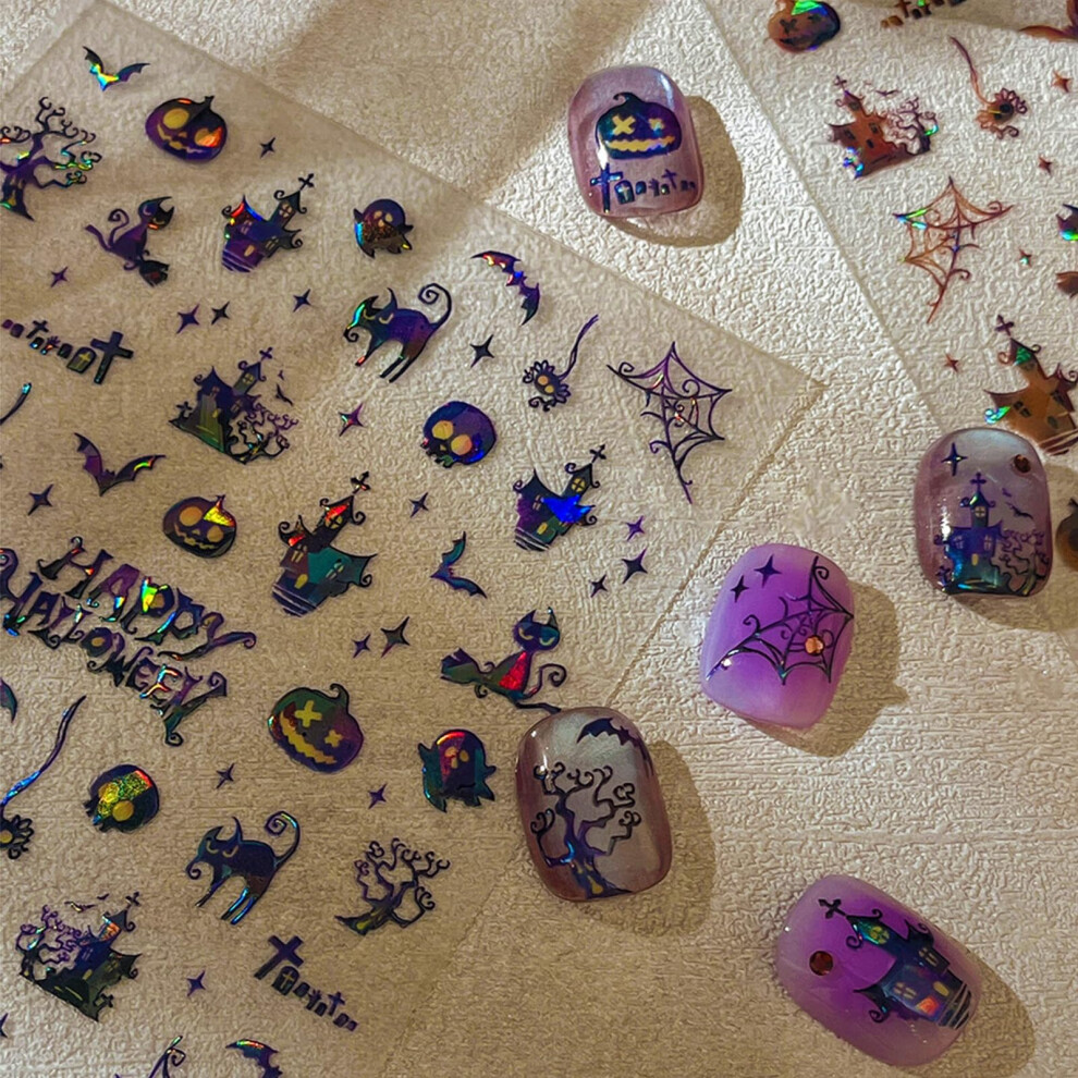 Halloween Nail Stickers 5D Embossed Glitter 3D Nail Art Decals Self Adhesive Manicure Designs