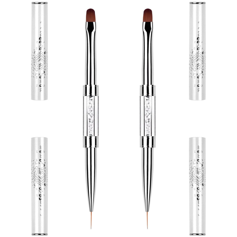 2PCS Professional French Tip Nail Brush Set with DualEnded Gel Nail Art Brushes for Builder Gel and Polygel
