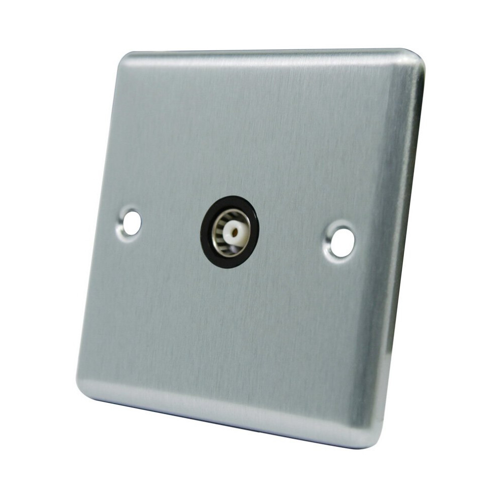 Aet Csc1gtvbl Satin Chrome Classical Tv Black Insert-1 Gang Coaxial Female Socket, 240 V 700461519904