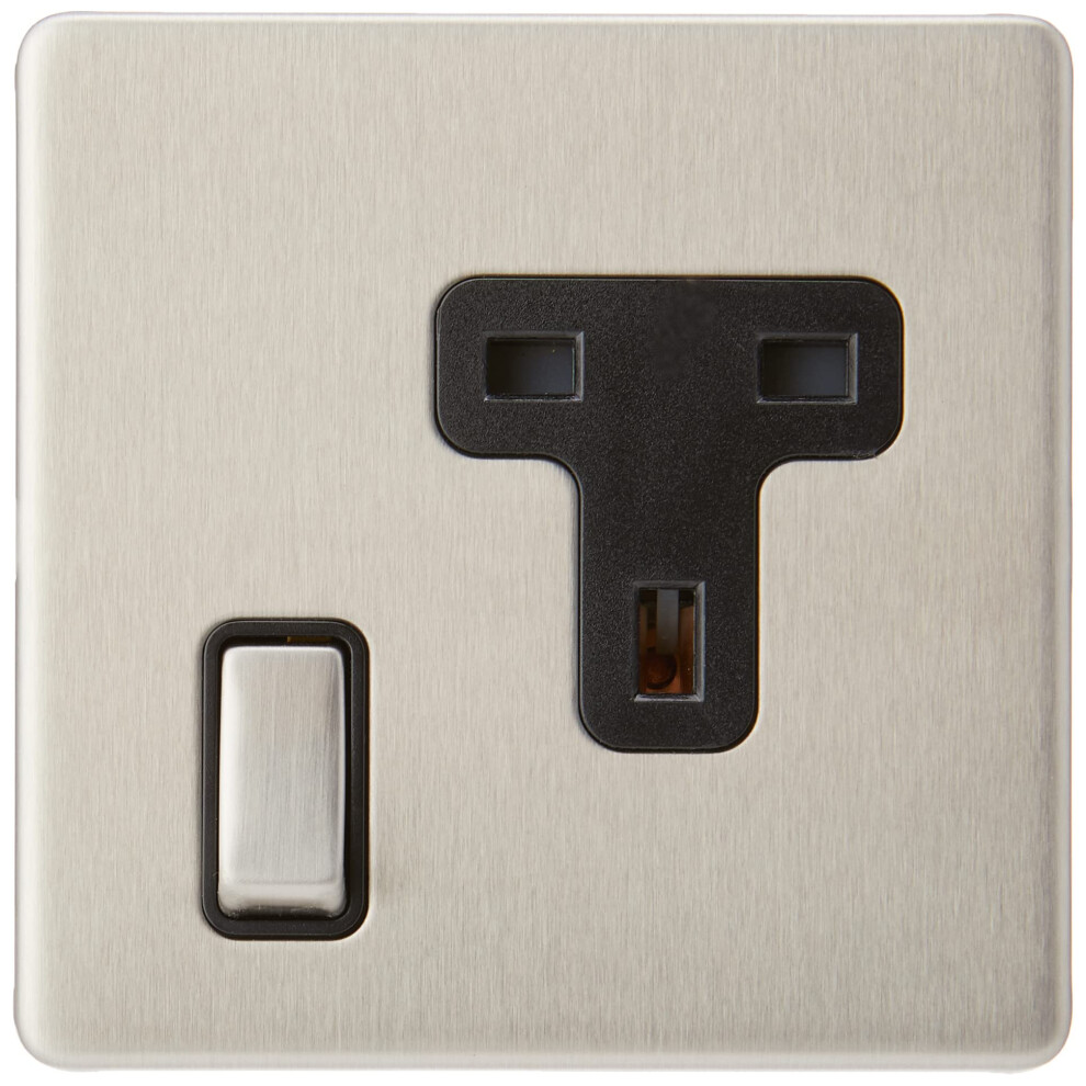 Aet Sl1gsocbs 1 Gang 13 A Screwless Socket With Black Insert Metal Rocker Switch 700461525240