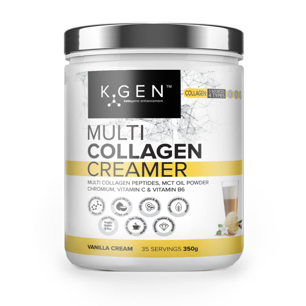 K Gen Ketogenic Enhancement Multi Collagen Coffee Creamer Instant Bulletproof Coffee Collagen Creamer Coconut Mct & Vitamin C | Vanilla Flavor Gluten Free For Keto, Paleo, Skin,