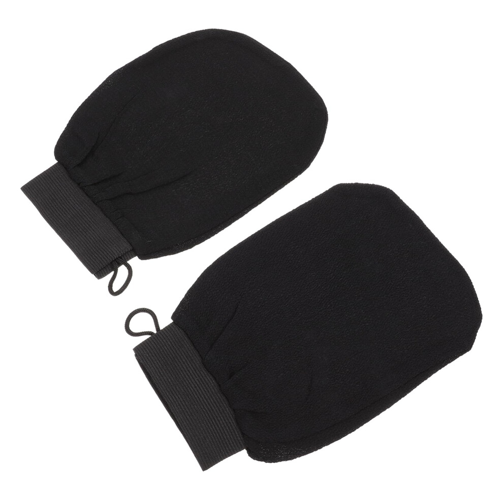 Black Exfoliating Gloves For Gentle Skin Cleansing And Full Body Shower Scrub, 2Pcs Rayon Mitts