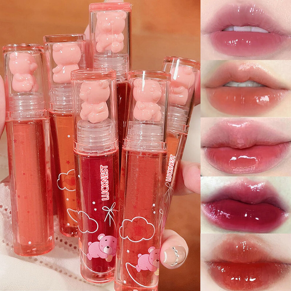 Light 6Pcs Bear Lip Gloss Set, Waterproof Nonsticky Plumping Jelly Lip Glaze, Long Lasting Liquid Lipstick For Lips And Cheeks