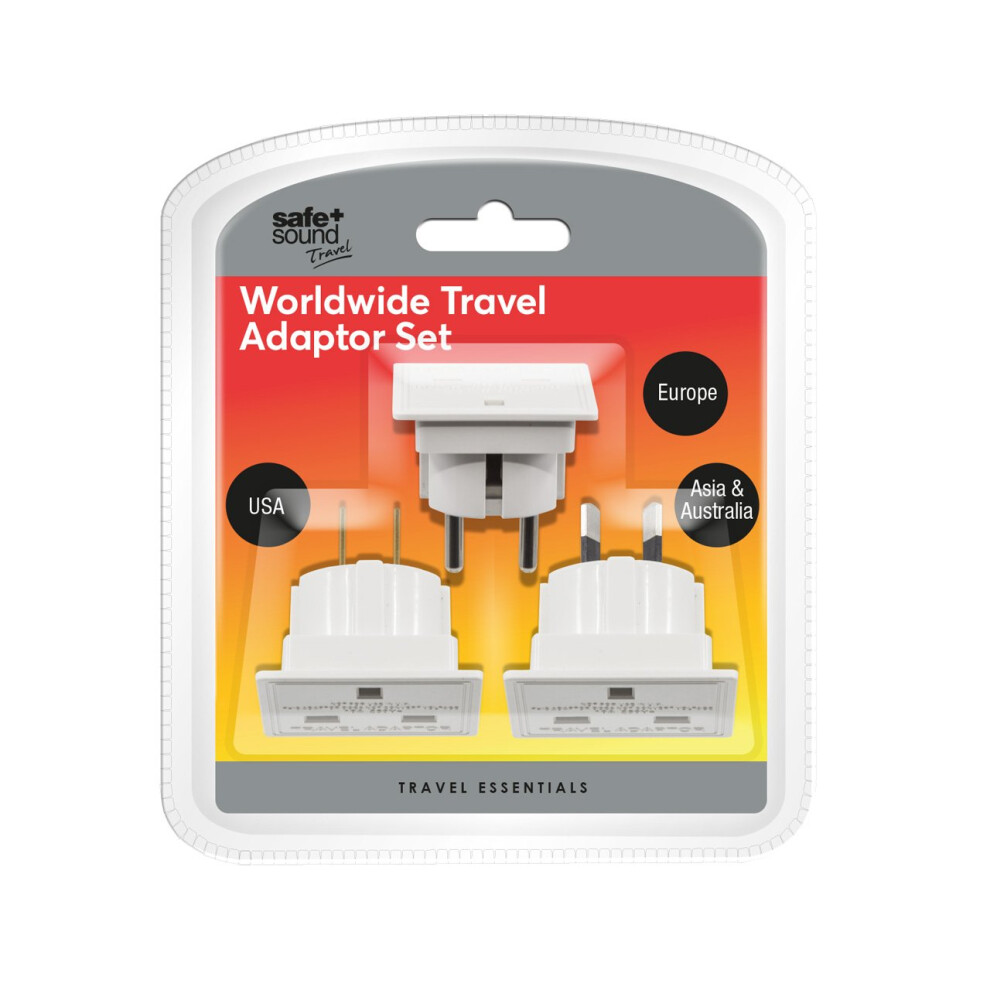 Safe And Sound Sa6032 Worldwide Travel Adaptor Set - Three Single Socket Adaptors (Full List Of Countries Below) 745883683390