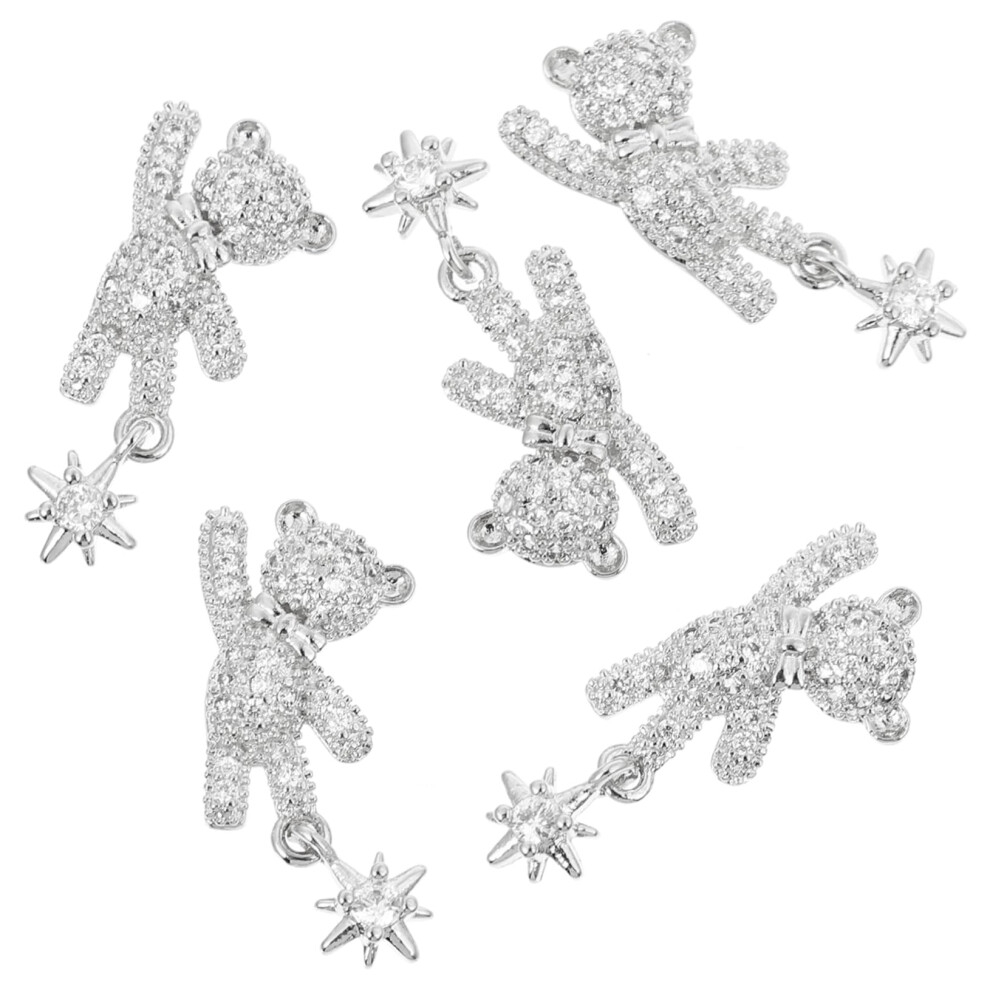 Silver Nail Art Studs With Alloy Bowknot And Zircon, Japanese Style 3D Nail Charms 5Pcs