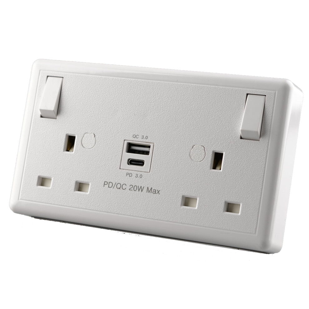 Wk Electrical - Fast Charge Usb Type A + C | 13A 1G To 2G Switched Converter Socket With Usb (20W Pd3.0) 663899119187
