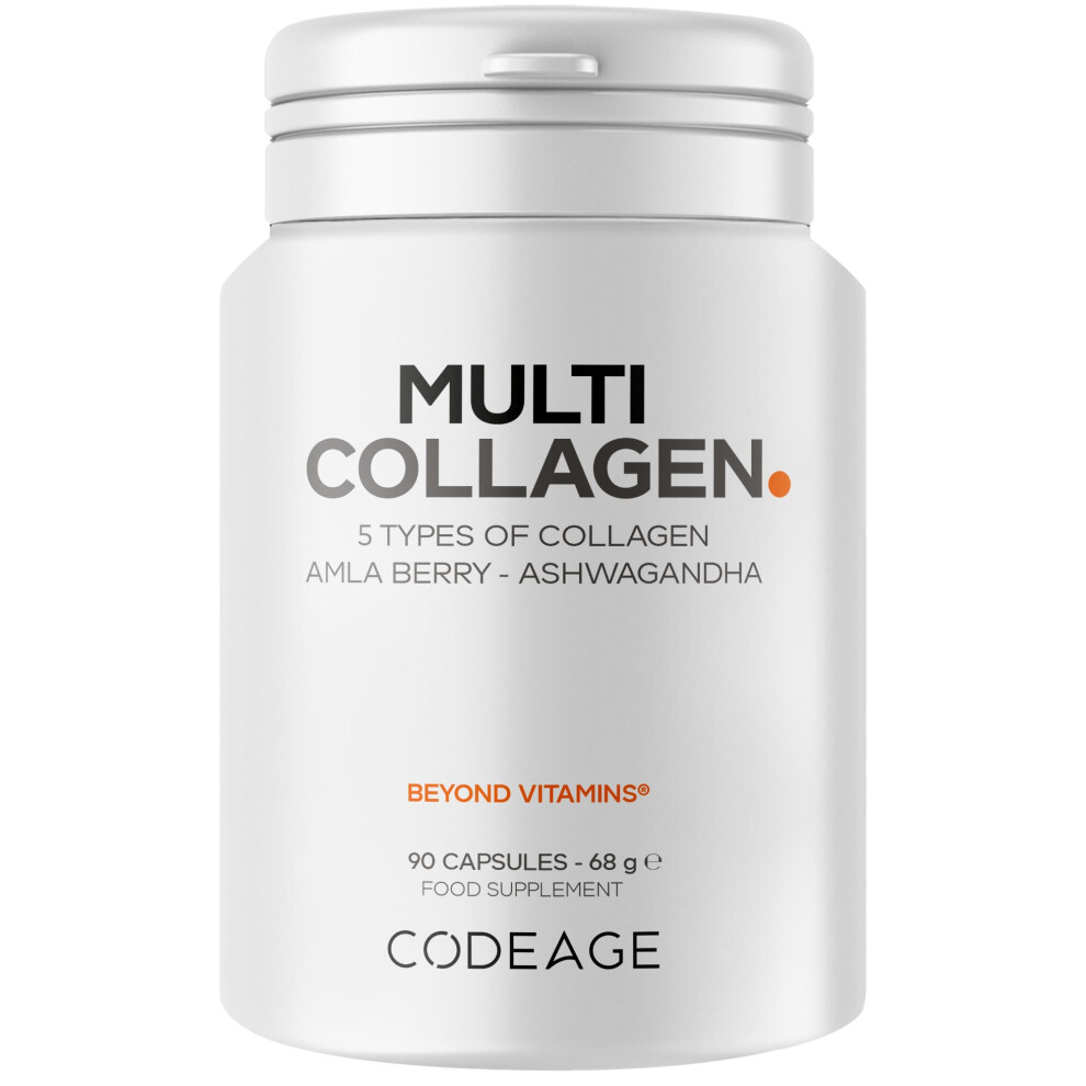 Codeage Multi Collagen Peptides Capsules, Types I, Ii, Iii, V & X, Grass-Fed & Hydrolyzed Bovine Collagen Supplement With Ashwagandha & Amla Berry,