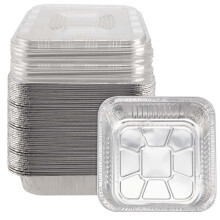 PINGEUI 30 Pack 20.5 x 20.5 x 4.5 CM Aluminium Foil Trays, Tin Foil Containers with Clear Lid, Foil Trays for Kitchen, Camping and Restaurants