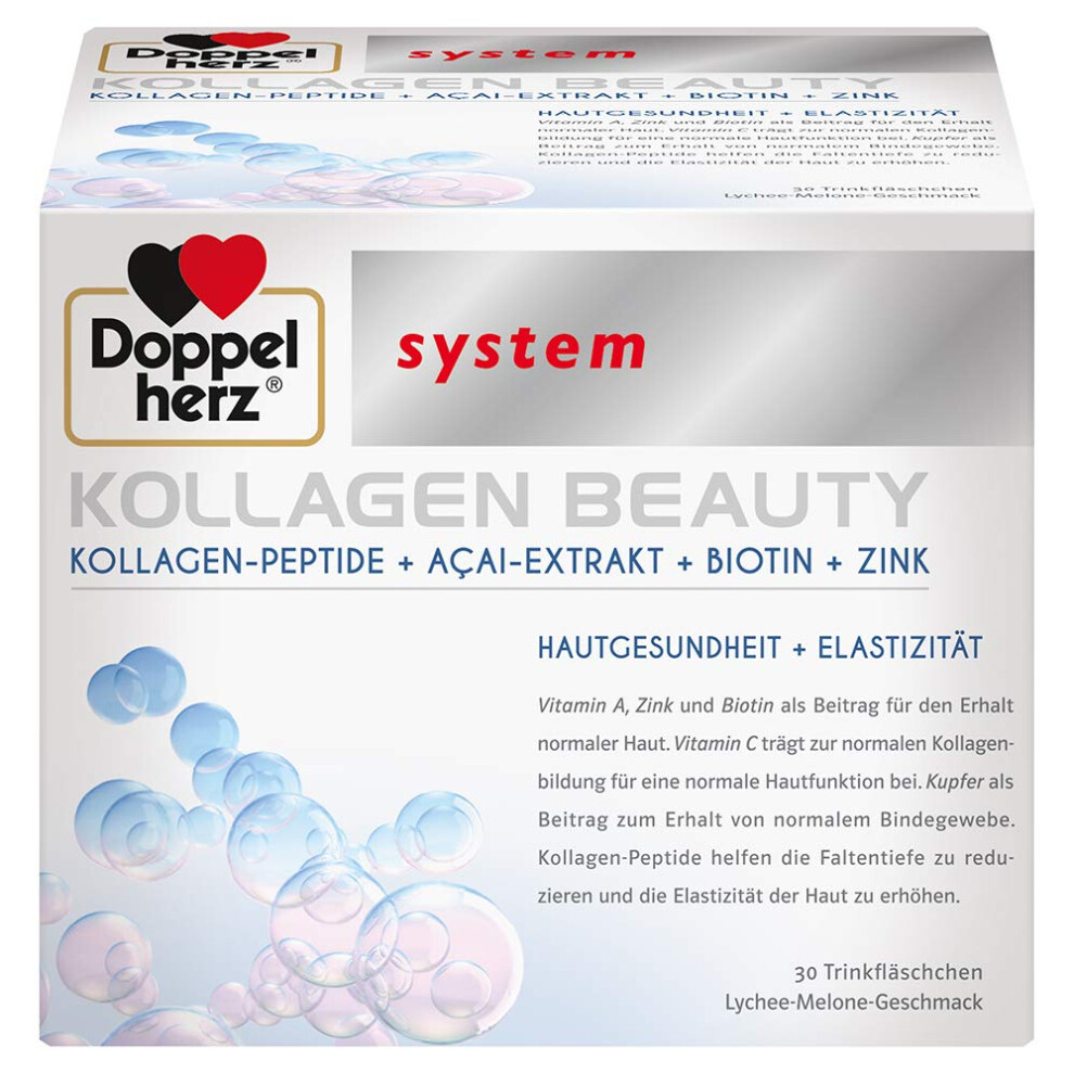 Doppelherz Collagen Beauty, 30 Drinking Bottles - With Collagen Peptides, A?Ai Extract, Biotin, Zinc - Anti-Wrinkles, Skin Health
