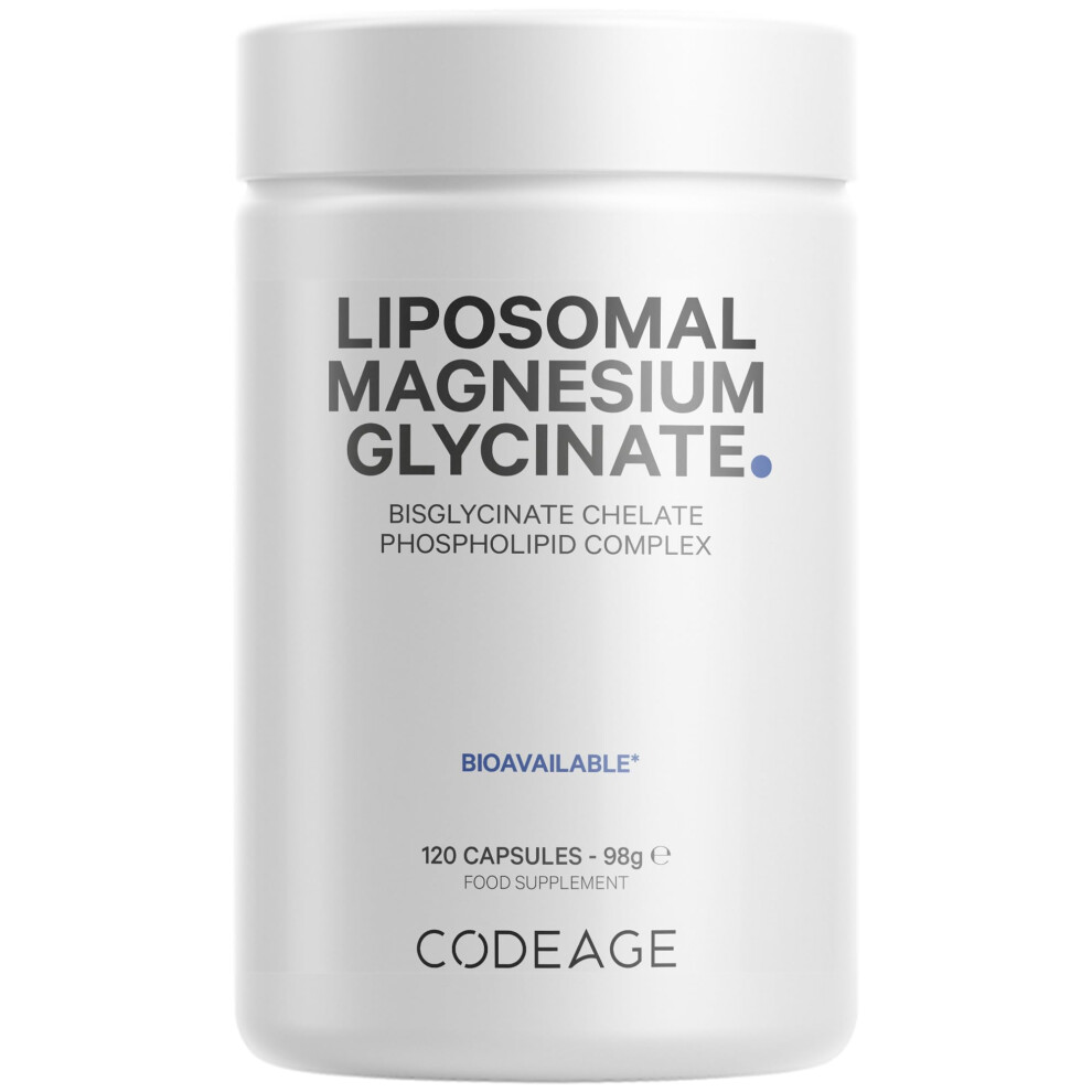 Codeage Liposomal Magnesium Glycinate Supplement, 4-Month Supply, Bisglycinate Magnesium Chelate, Chelated Magnesium Mineral Capsules, Bioavailable