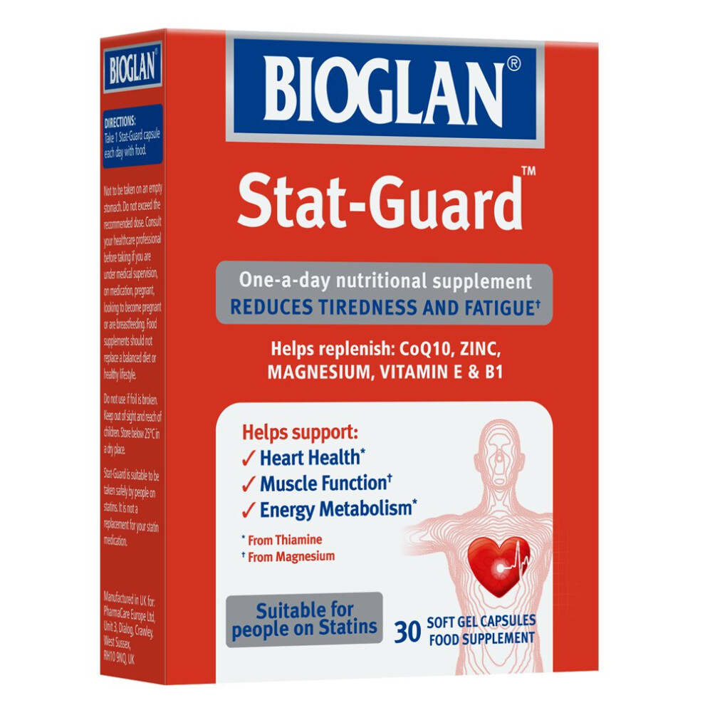 Bioglan Stat Guard | Coq10 | Zinc | Vitamin E | Vitamin B1 | Magnesium | Helps Reduces Tiredness | Fatigue & Supports Heart Health | 30 Capsules