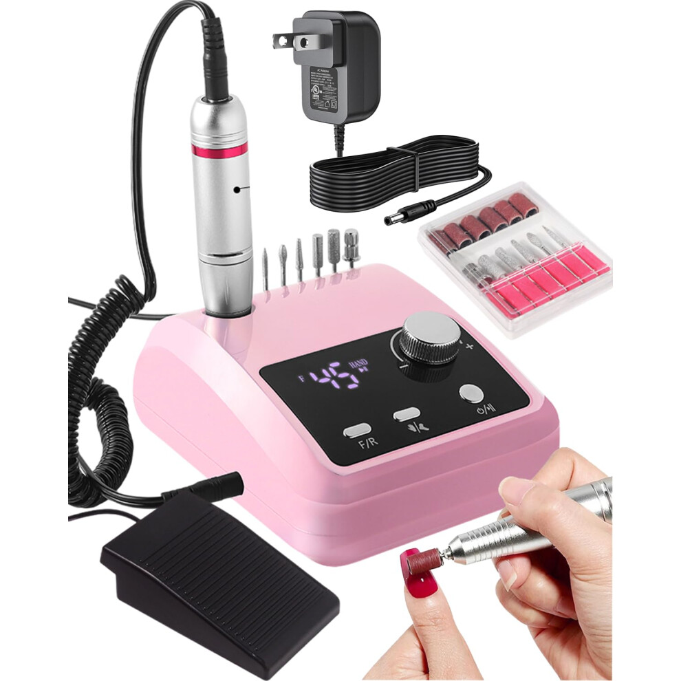 Electric Nail Drill 45000 RPM Cordless Rechargeable with LCD Display and 12 Bits for Acrylic Gel Nails