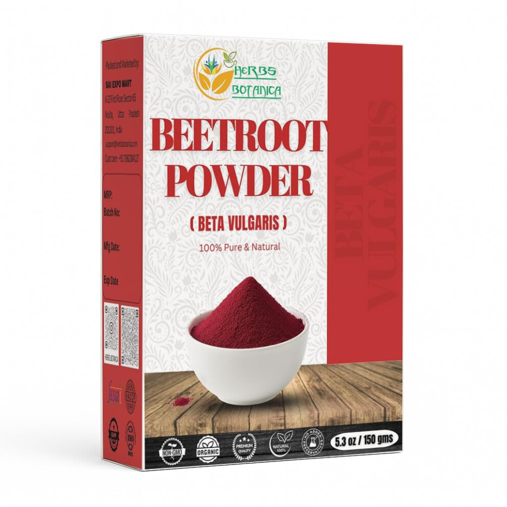 Herbs Botanica Beetroot Extract Powder 5.3 Oz, 150 Gms Nitric Oxide Booster, Boost Stamina And Increases Energy, Beet Root Powder Natural
