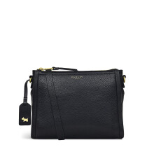 RADLEY London Chartwell Small Ziptop Crossbody Handbag for Women, Made from Black Grained Leather with Textured Saffiano Leather Trims, Handbag with