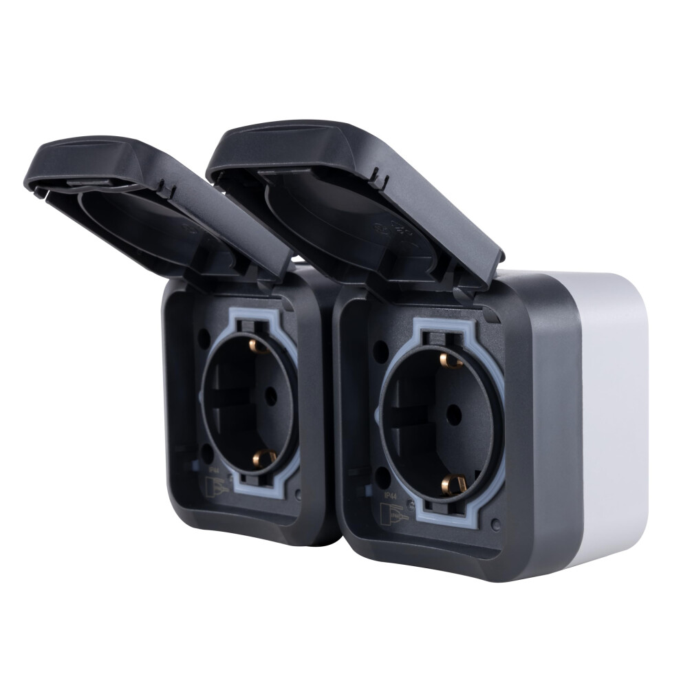 Rev - Aquastorm Wet Room Socket 2-Way Surface-Mounted Ip55, Double Pole, Horizontal, 230 V, 16 A, Anthracite 4006341725646