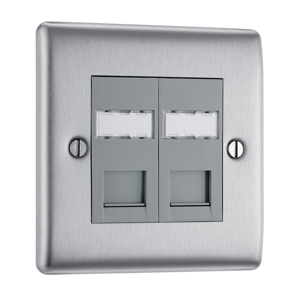 Bg Electrical Rj45 Double Data Outlet, Brushed Steel,70516Re 5028422705162