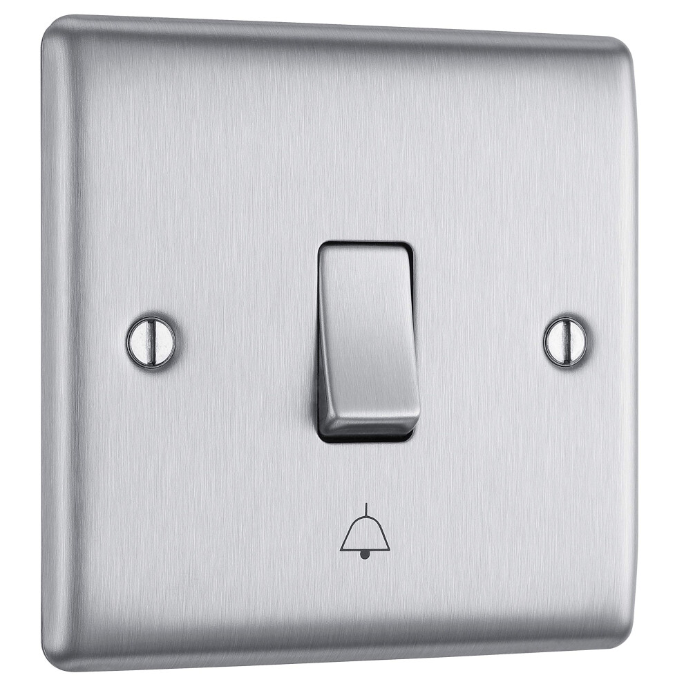 Bg Electrical Single Retractive Bell Push Switch, Raised And Slim Profile, Round Edges, 1 Way, Nexus Metal, 10A, Nbs14 5050765034302