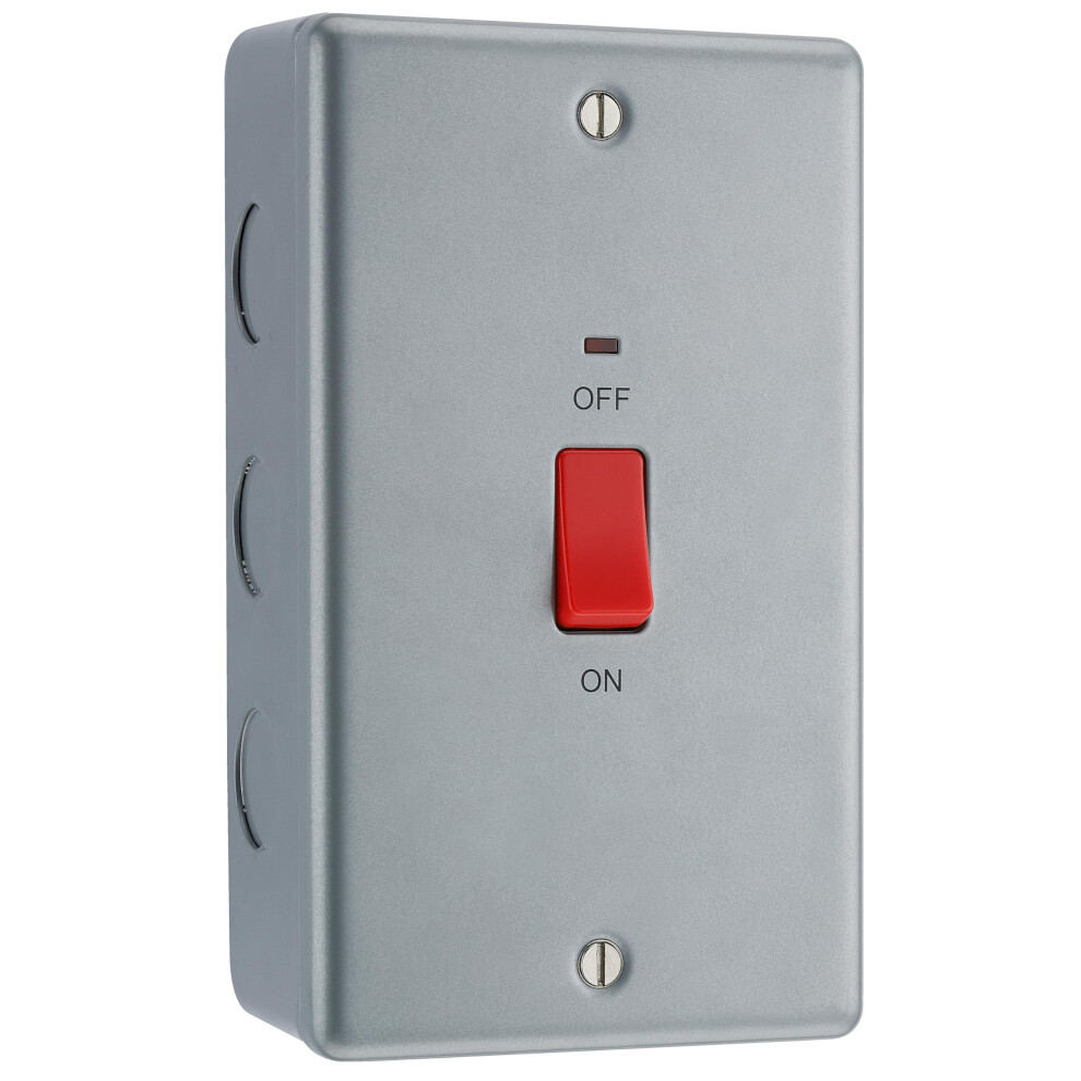 Bg Electrical Large Cooker Switch With Led Power Indicator, Double Plate, Double Pole, Industrial Flat Profile, Scratch Resistant Steel, Metal Clad, 5021166057207