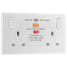 BG Electrical Double Switched Socket with Type A RCD Protection, White Moulded, Round Edge, 13A, 822ARCD-01