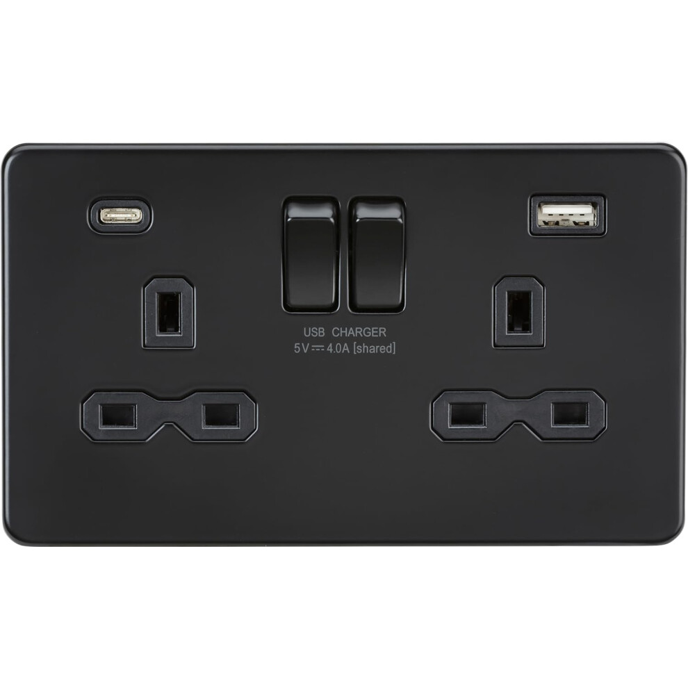 13A 2G Sp Switched Socket With Dual Usb A+C (5V Dc 4.0A Shared) - Matt Black With Black Insert 5056270886016