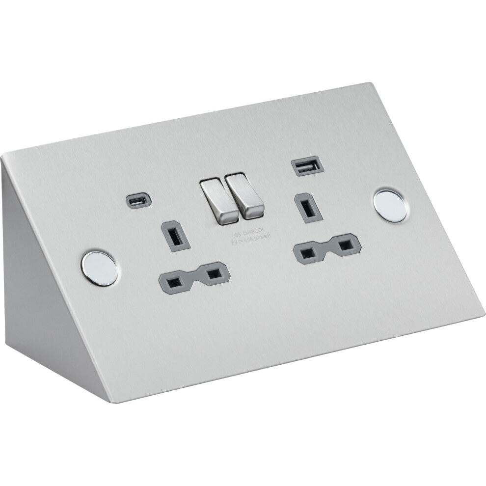 Knightsbridge Under Cabinet 13A 2G Socket With Dual Usb A+C [5V Dc 4.0A Shared] - Stainless Steel 5056270855005