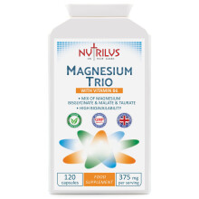 Nutrilus Magnesium Trio Complex 120 Capsules 375mg per Serving - Magnesium Bisglycinate & Malate & Taurate and Vitamin B6 - Vegan UK Made Supplement