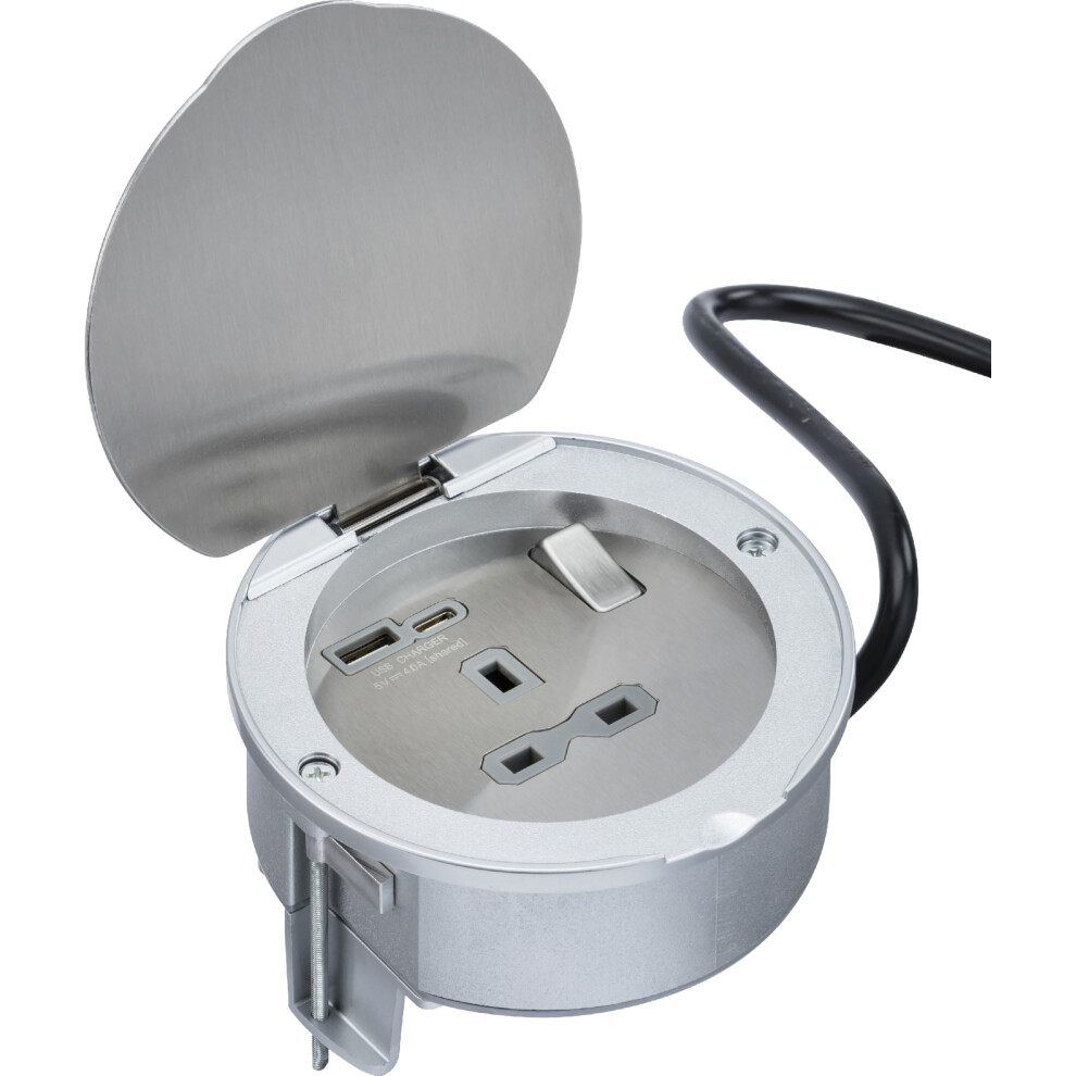 Knightsbridge Recessed 13A 1G Socket With Dual Usb A+C [5V Dc 4.0A Shared] - Stainless Steel 5056270855029