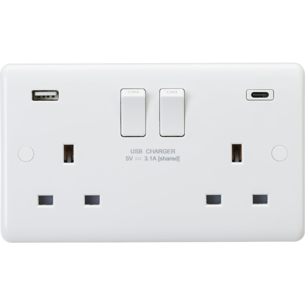 Knightsbridge 13A 2G Dp Switched Socket With Dual Usb A+C [5V Dc 3.1A Shared] Max. 15.5W 5056270844498