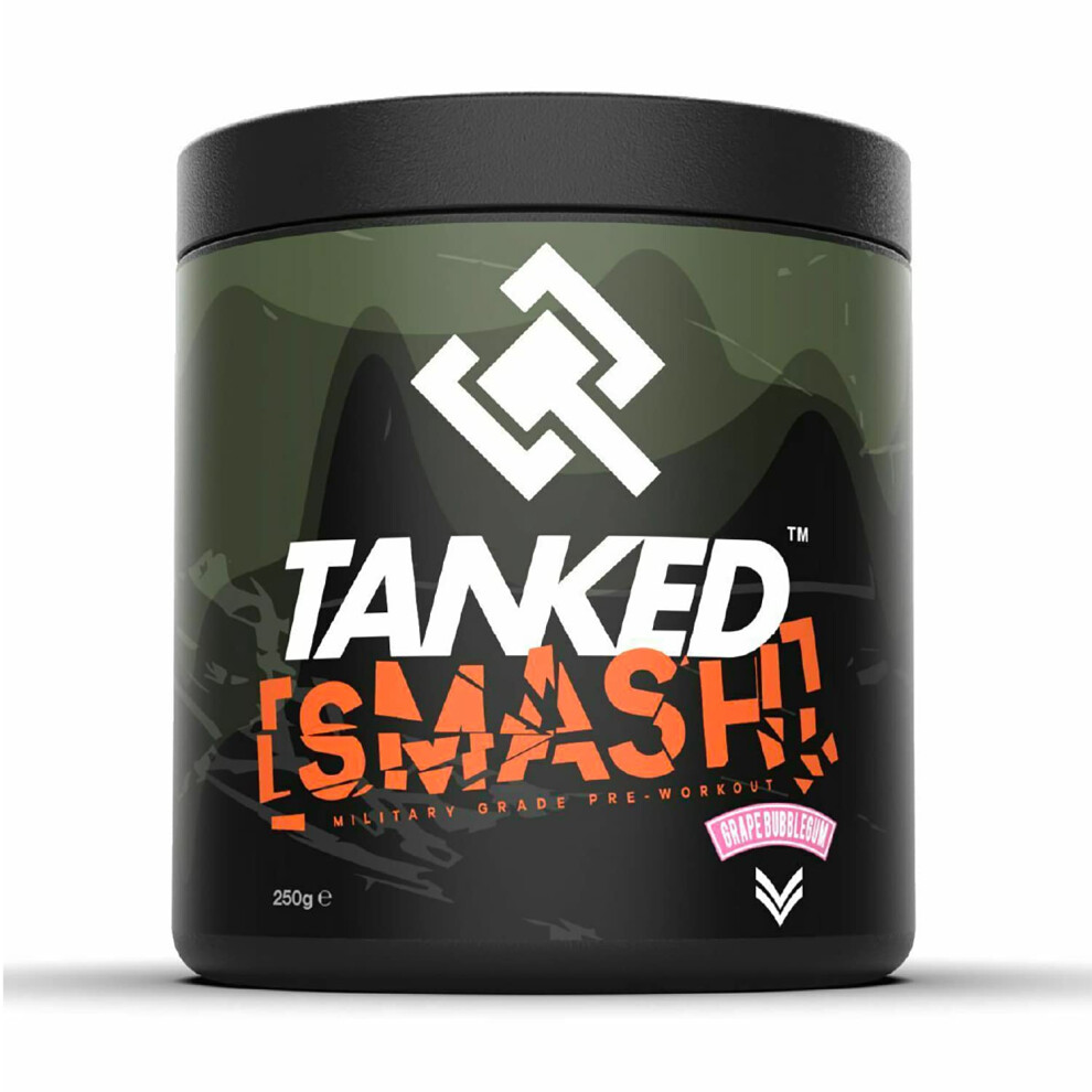 Warrior Tanked Smash Pre Workout Powder 250G ? Energy Drink With Creatine Monohydrate ? Improves Focus & Intensity Levels ? 50 Servings (Grape Bubblegum)