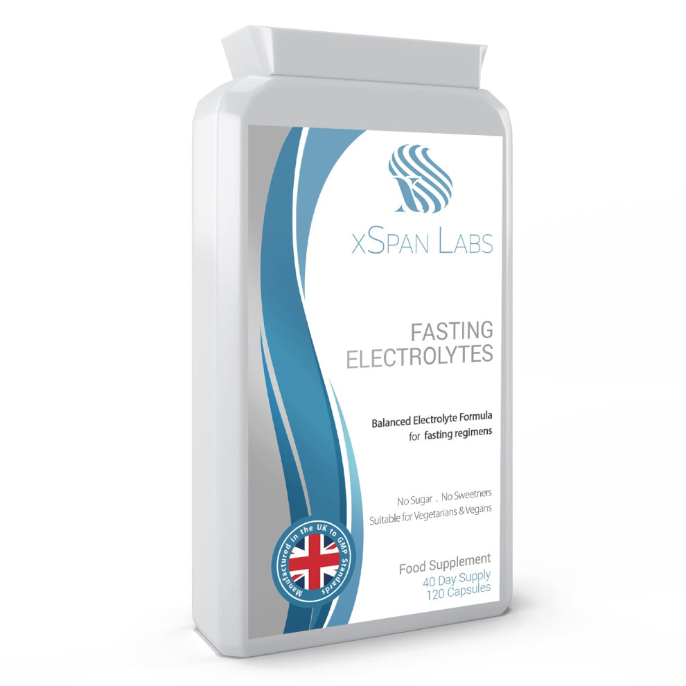 Xspan Labs Fasting Electrolytes - 120 Capsules - Advanced Rapid Rehydration Formula With A Balanced Magnesium, Sodium, Potassium & Chloride Blend - Suitable For