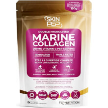 SkinPep Hydrolysed Marine Collagen Peptide Powder + VIT C, Hyaluronic Acid, Biotin & B Complex, Blackcurrent Extract & Stevia. Premium Clean Light